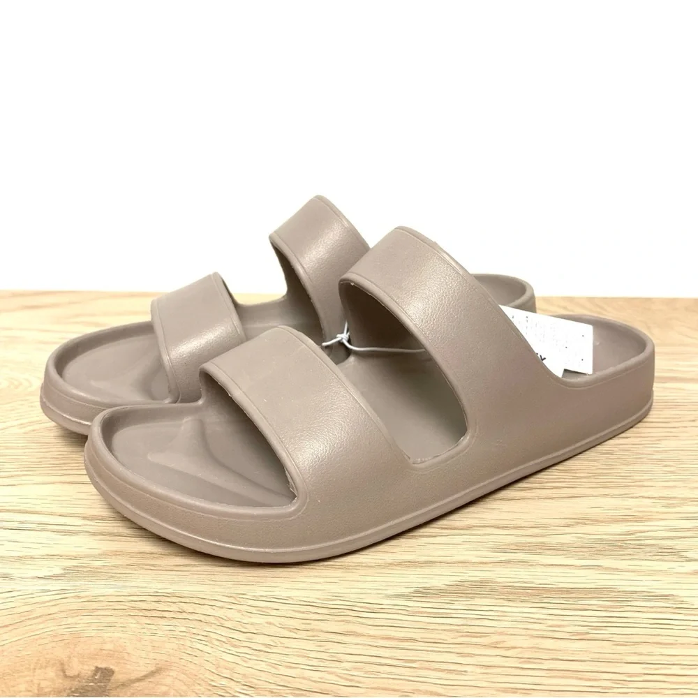 Old Navy Double-Strap EVA Slide Sandals Girls Size 3-4 Taupe Lightweight Summer